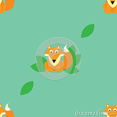 Fox seamless pattern for fabrics, cards. Cute fox sits with leaves. Vector Illustration