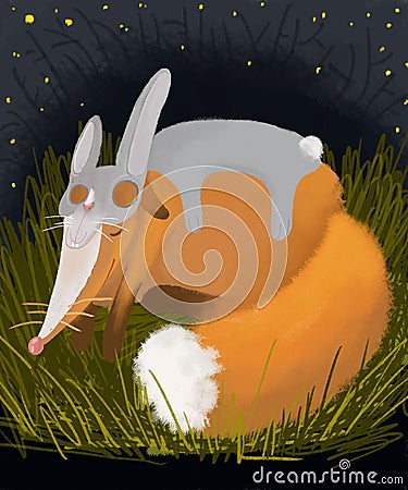 Fox sleep nite animal cartoon Stock Photo