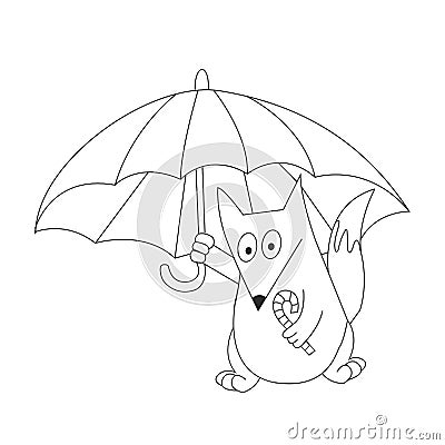 Fox is under an umbrella. Coloring book. vector illustration Vector Illustration