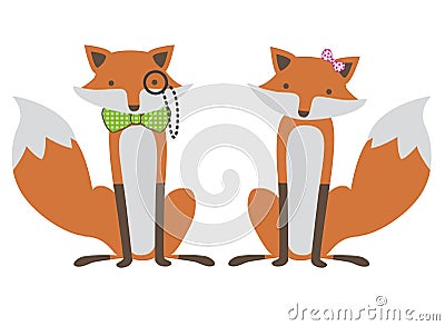 Foxes couple illustration Stock Photo