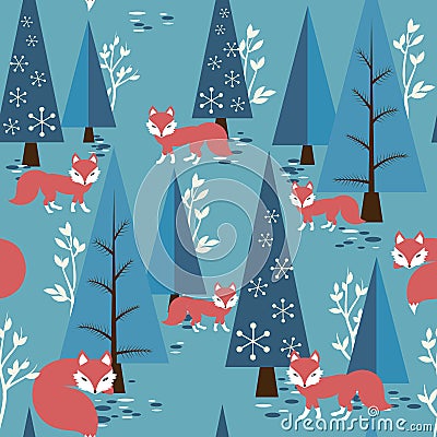Foxes in forest Vector Illustration
