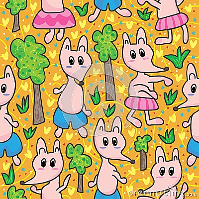 Foxes Forest Seamless Pattern_eps Vector Illustration