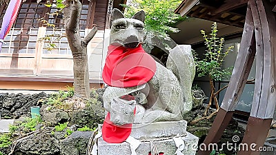 Foxes, guardian foxes, shrine, Osan-inari, Koki-benzaiten, shrine Editorial Stock Photo