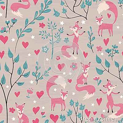 Foxes in love forest. Vector Illustration