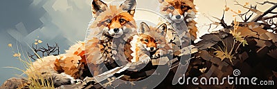 Foxes are multicolored animal illustrations. Sly fox on a plain background Cartoon Illustration
