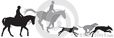 Foxhunting, hunters on horses and foxhound dogs Vector Illustration