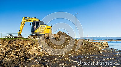 Foxton Beach Warf Construction Digger Editorial Stock Photo