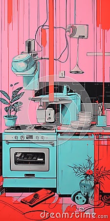 Foxy Kitchen: A Hyper-realistic Urban Painting By Adam Z Cartoon Illustration