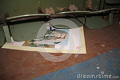 Foyer of an abandoned village music house of culture. Bogoroditsk, Tula region, Russia Editorial Stock Photo