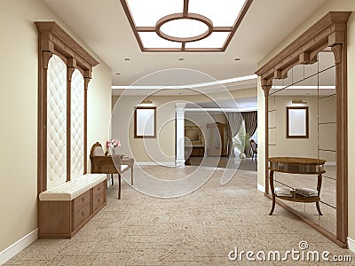 Foyer in a luxury house in a classic style with a staircase Stock Photo