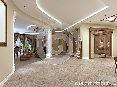 Foyer in a luxury house in a classic style with a staircase Stock Photo