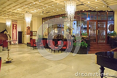 The Foyer of theGrand Oriental Hotel, luxury colonial building at York Street in Colombo, Sri Lanka. Editorial Stock Photo