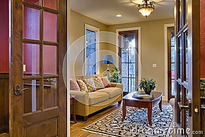 Foyer with View Through French Doors Stock Photo