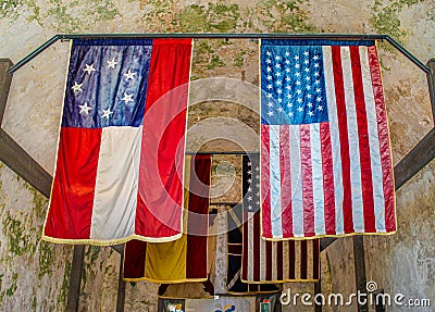 Fr Augustine Texas - Historical flags that have flown over at St Augustine Florida - one of the oldest forts in the Editorial Stock Photo