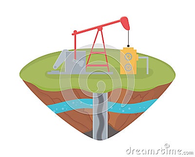 Fracking rig petroleum extraction soil layer water underground Vector Illustration