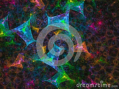 Fractal abstract, fantastic chaos colorful power card future creative idea rendering mystery background, design magic Stock Photo