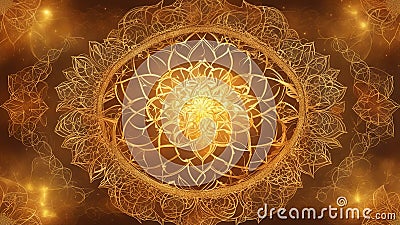 fractal background _A gold and brown mandala of sacred geometry on a gradient background. Squares, diamonds, and leaves Stock Photo