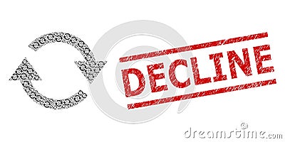 Refresh Recursion Mosaic of Refresh Icons and Scratched Decline Seal Stamp Vector Illustration