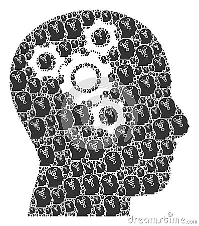 Brain Mechanics Recursion Collage of Itself Items Vector Illustration