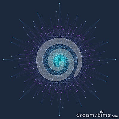 Fractal element with connected line and dots. Virtual Vector Illustration