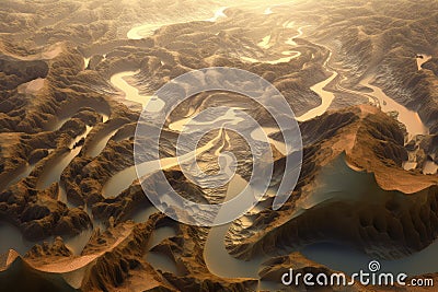 fractal landscape, with rolling hills and winding rivers Stock Photo