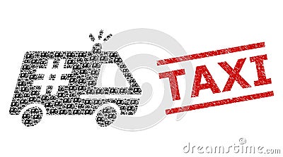 Jail Police Car Collage of Jail Police Car Icons and Distress Taxi Seal Stamp Vector Illustration