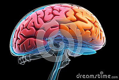 fractal motley light brain grafic, cognitive skills, brain neurons nerve synapses, learning habit, mindset knowledge accumulation Cartoon Illustration