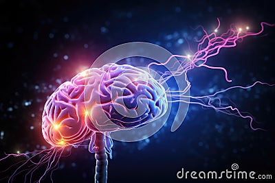 fractal motley light brain grafic, cognitive skills, brain neurons nerve synapses, learning habit, mindset knowledge accumulation Cartoon Illustration