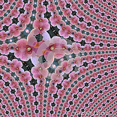 Fractal diagonal orchid flowers lines and square, pattern from tiles and border in pink ans lilas for banner or card Stock Photo