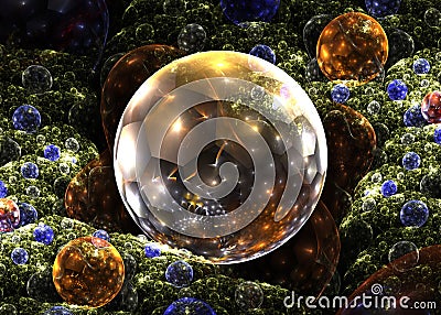 Fractal Transparent Shining Sphere Background - Fractal Art Stock Photo