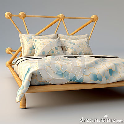 Fractalism-inspired Wooden Bed With Irregular Shapes And Textured Finish Stock Photo