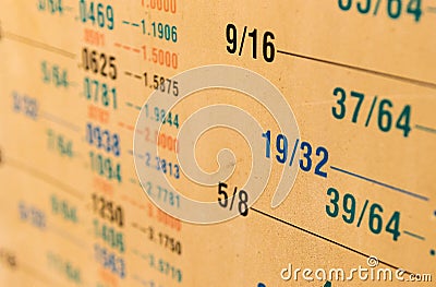 Fractional to decimal conversion chart Stock Photo