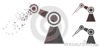 Fractured Dot Halftone Medical Inject Robot Icon Vector Illustration