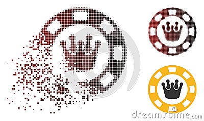 Fractured Dotted Halftone Royal Casino Chip Icon Vector Illustration