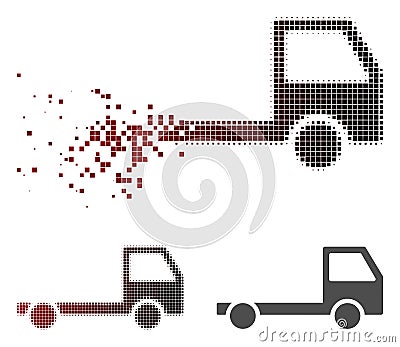 Fractured Dotted Halftone Truck Chassis Icon Vector Illustration