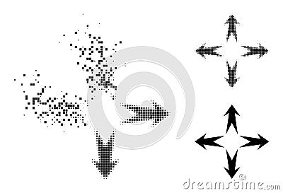 Fractured and Halftone Pixel Expand Arrows Icon Vector Illustration