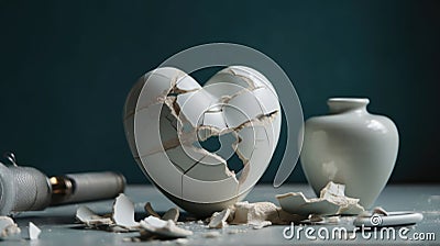 Fractured love a shattered porcelain heart reveals emotional vulnerability Stock Photo