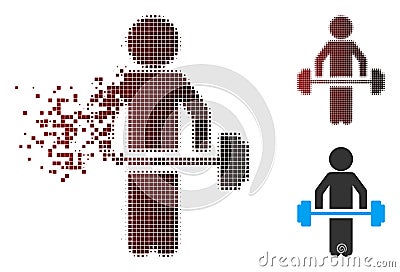 Fractured Pixel Halftone Child Power Lifting Icon Vector Illustration