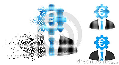 Fractured Pixel Halftone Euro Banker Icon Vector Illustration