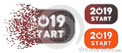 Fractured Pixel Halftone 2019 Start Button Icon Vector Illustration