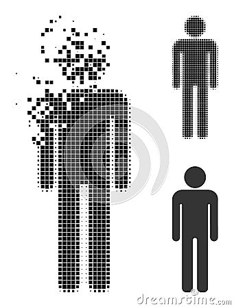 Fractured Pixel Man Figure Glyph with Halftone Version Vector Illustration