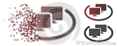 Fractured Pixelated Halftone Intranet Computers Icon Vector Illustration