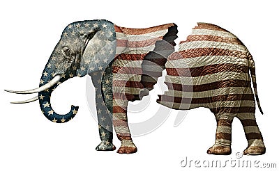 Fractured Republican Elephant Cartoon Illustration