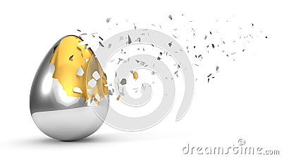 Fracturing paint on egg. 3d illustration, isolated on white Cartoon Illustration