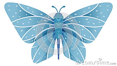 Fragile blue butterfly with patterned wings. Exotic moth Vector Illustration