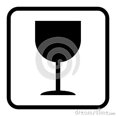 Fragile flat icon with black frame isolated on white background. Fragile package symbol. Label vector illustration Vector Illustration