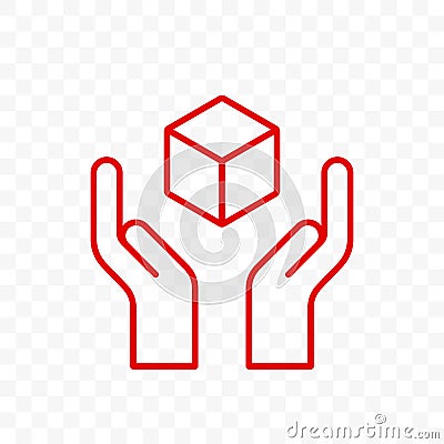 Fragile icon, handle with care, delivery logistics and shipping label. Fragile package, hands and box warning outline vector sign Vector Illustration
