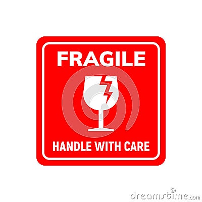 Fragile sticker care handle vector label. Glass fragile alert icon Vector Illustration