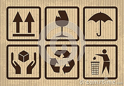 Fragile symbol on cardboard Cartoon Illustration