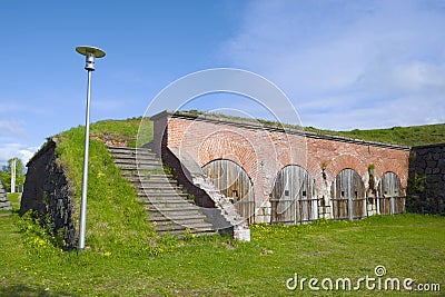 Fragment of the ancient bastion on a sunny June day. Hamina. Finland Stock Photo
